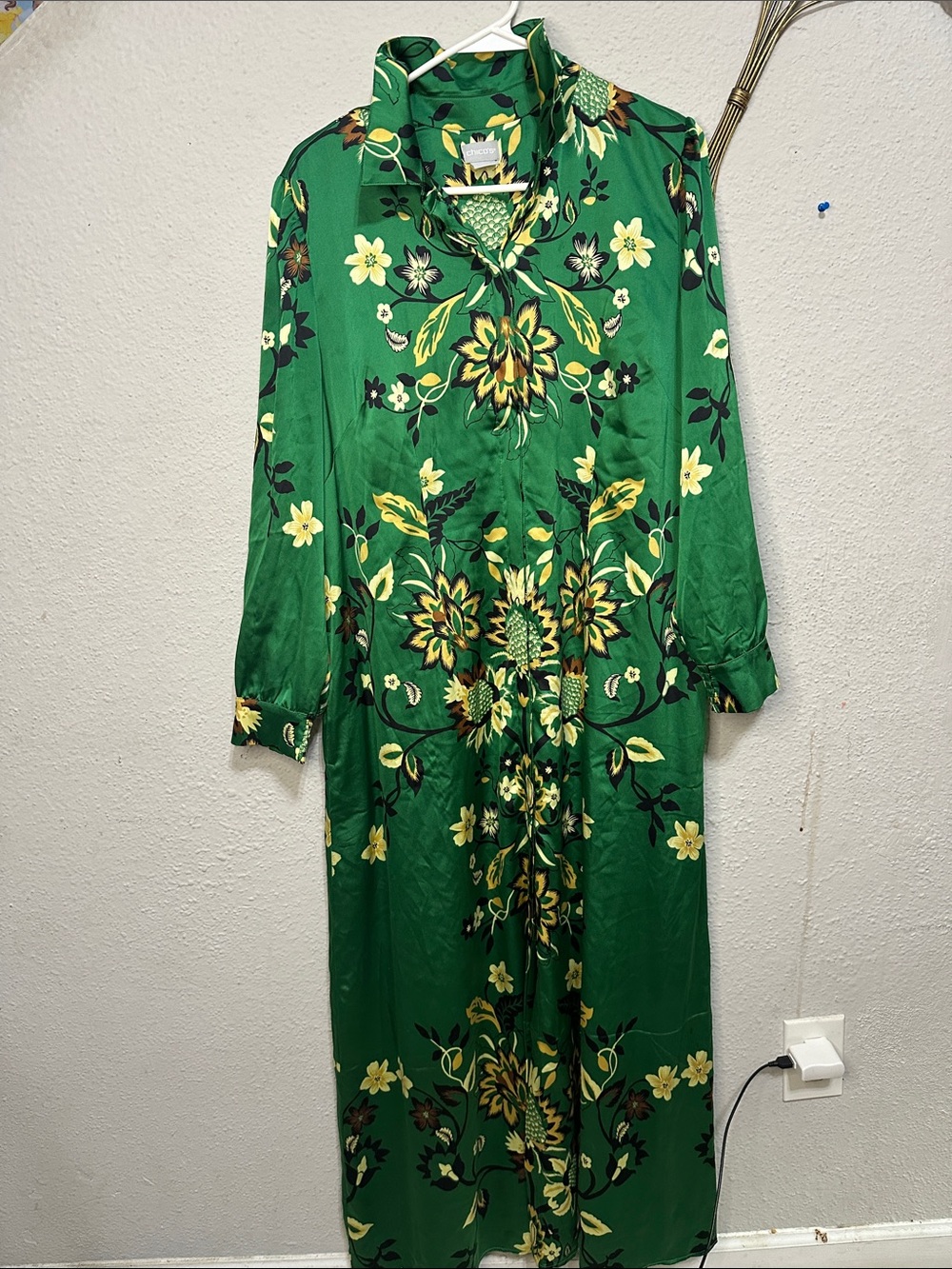 Chico's Green Floral Silk Button-Up Dress - Picture 2 of 6